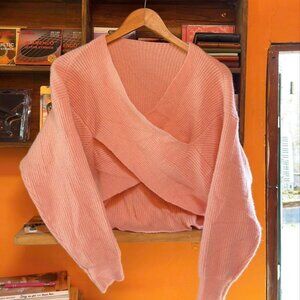 Pink Twist Front Knit Sweater Trendy